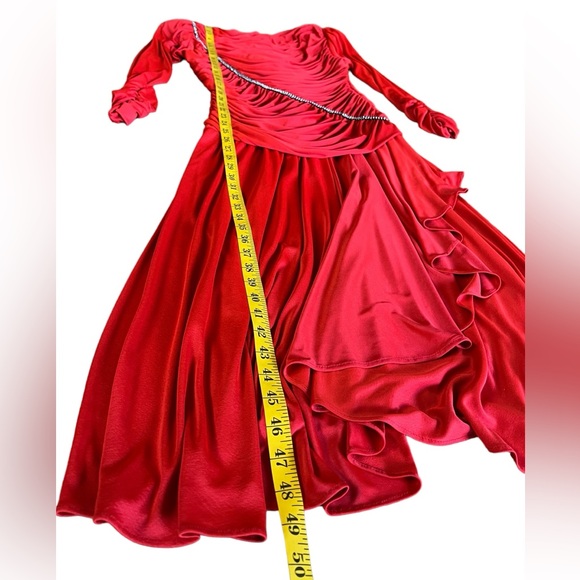 Vintage Claralura Ruched Rhinestone Red Goddess Dress Cocktail Party Made in USA - Picture 11 of 14